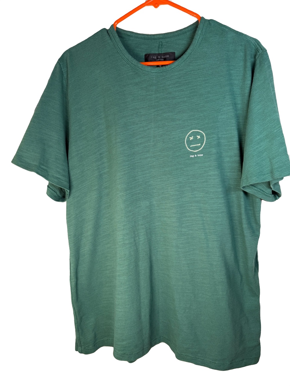 rag & bone Men's Embroidered Smiley Face Slub Cotton Tee XL
